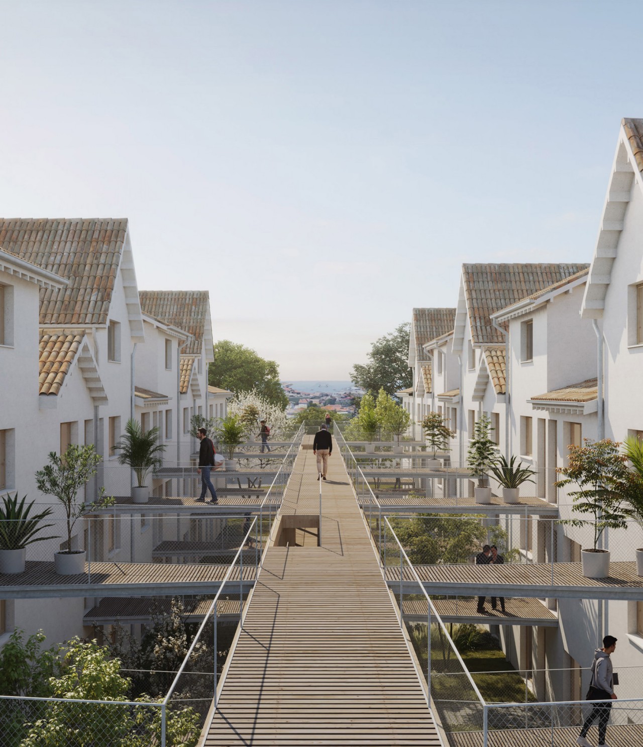 Logements et halle commerçante